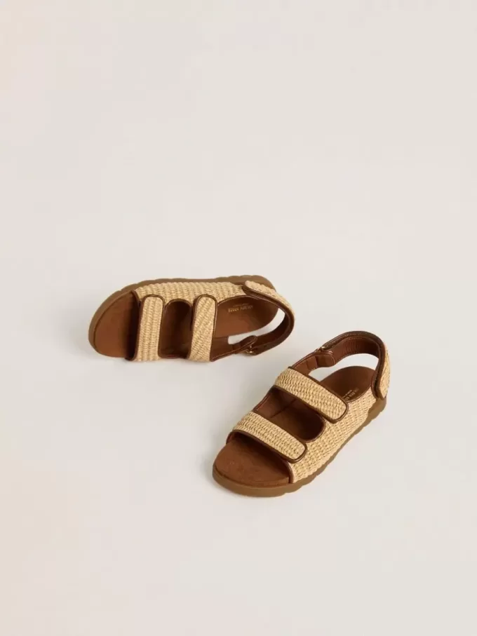 Sandalias Junior Noa en rafia beige y cuero marrón Sandalias Junior Noa en rafia beige y cuero marrón