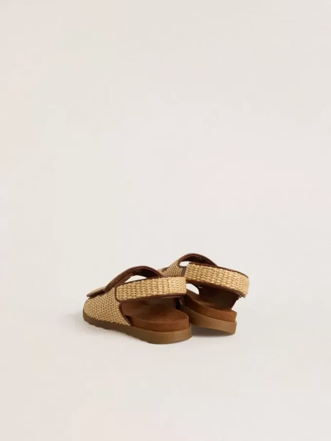 Sandalias Junior Noa en rafia beige y cuero marrón Sandalias Junior Noa en rafia beige y cuero marrón