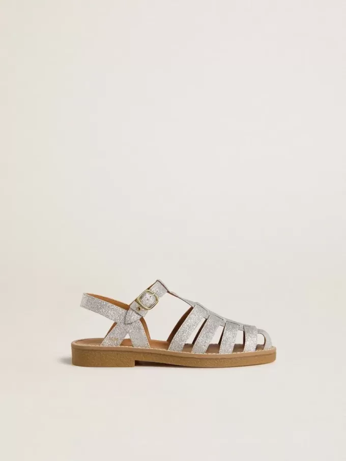 Sandalias Maxime Junior en plata con microglitter Sandalias Maxime Junior en plata con microglitter