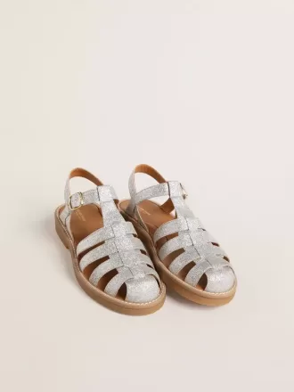 Sandalias Maxime Junior en plata con microglitter