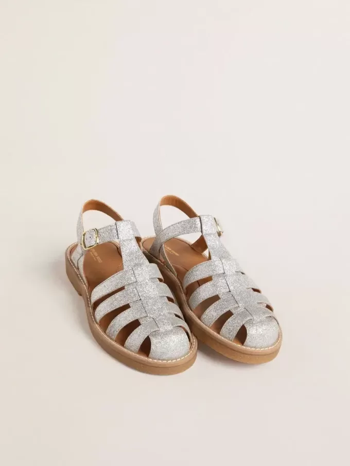 Sandalias Maxime Junior en plata con microglitter Sandalias Maxime Junior en plata con microglitter