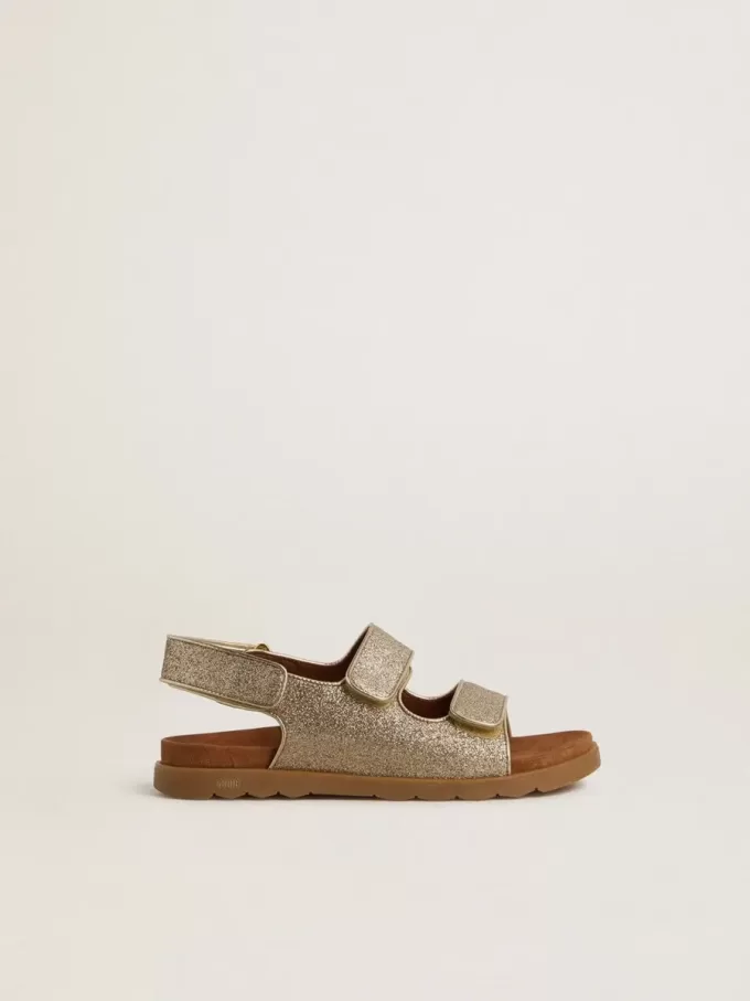 Sandalias Noa Junior en microbrillo y piel platino Sandalias Noa Junior en microbrillo y piel platino