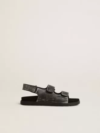 Sandalias Noa Junior en piel negra desgastada Sandalias Noa Junior en piel negra desgastada