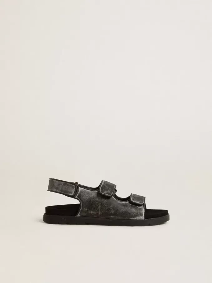 Sandalias Noa Junior en piel negra desgastada Sandalias Noa Junior en piel negra desgastada