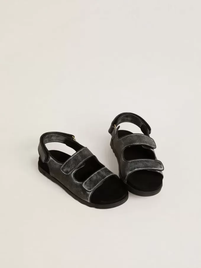 Sandalias Noa Junior en piel negra desgastada Sandalias Noa Junior en piel negra desgastada