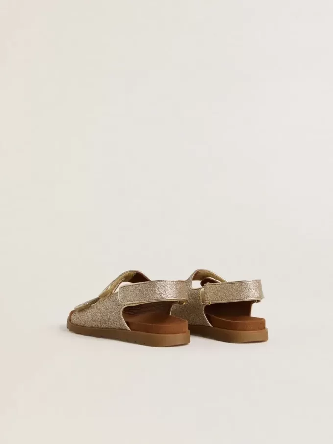 Sandalias Noa Young en microbrillo y piel platino