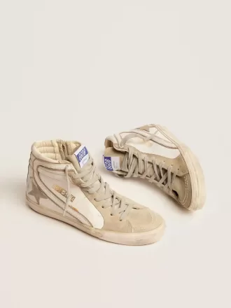 Sandalias para mujer con estrella de ante gris hielo y destello blanco