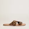 Sandalias planas Margaret para mujer en piel de potro con estampado de leopardo