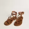 Sandalias planas Penelope para mujer en piel color tabaco con suela de ante Sandalias planas Penelope para mujer en piel color tabaco con suela de ante