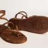 Sandalias planas Penelope para mujer en piel color tabaco con suela de ante Sandalias planas Penelope para mujer en piel color tabaco con suela de ante