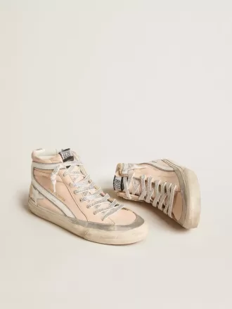 Sandalias Slide LTD para mujer en piel napa rosa con estrella blanca e inserciones de Swarovski
