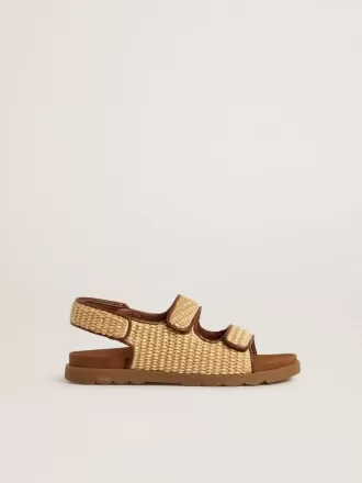 Sandalias Young Noa en rafia beige y piel marrón Sandalias Young Noa en rafia beige y piel marrón