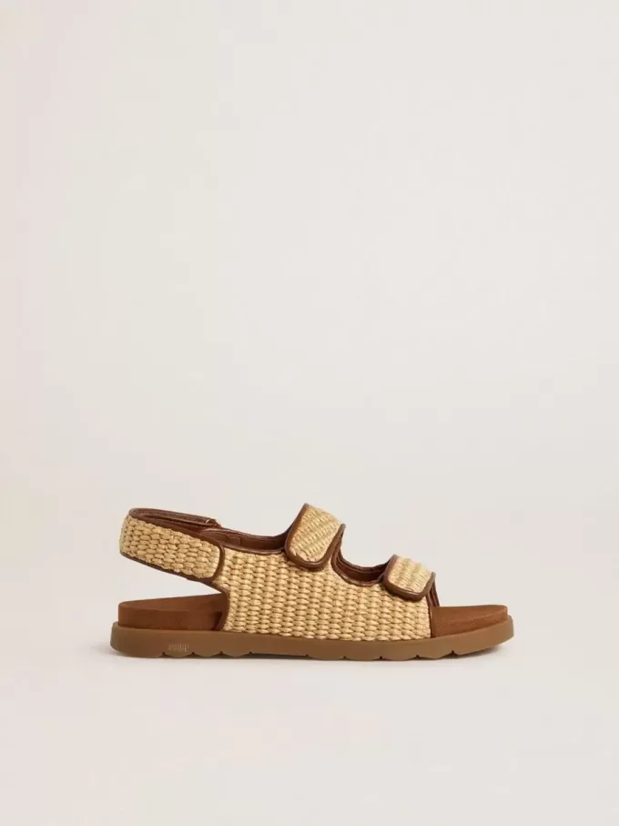 Sandalias Young Noa en rafia beige y piel marrón