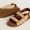 Sandalias Young Noa en rafia beige y piel marrón