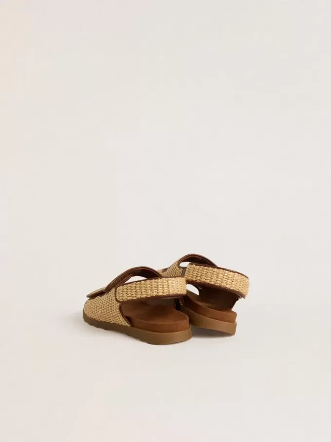 Sandalias Young Noa en rafia beige y piel marrón