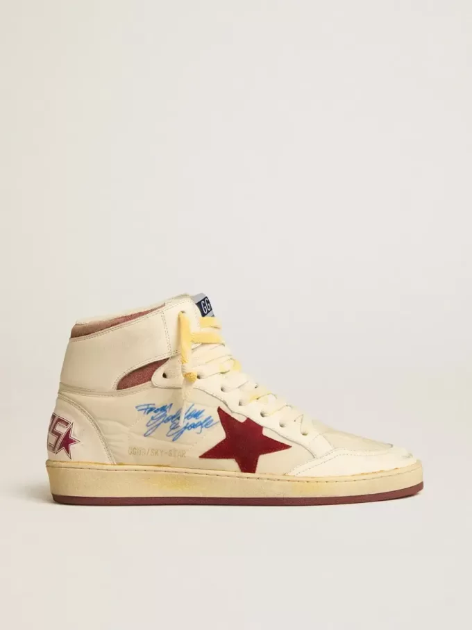 Sky-Star en nailon beige y napa con estrella de ante granate Sky-Star en nailon beige y napa con estrella de ante granate