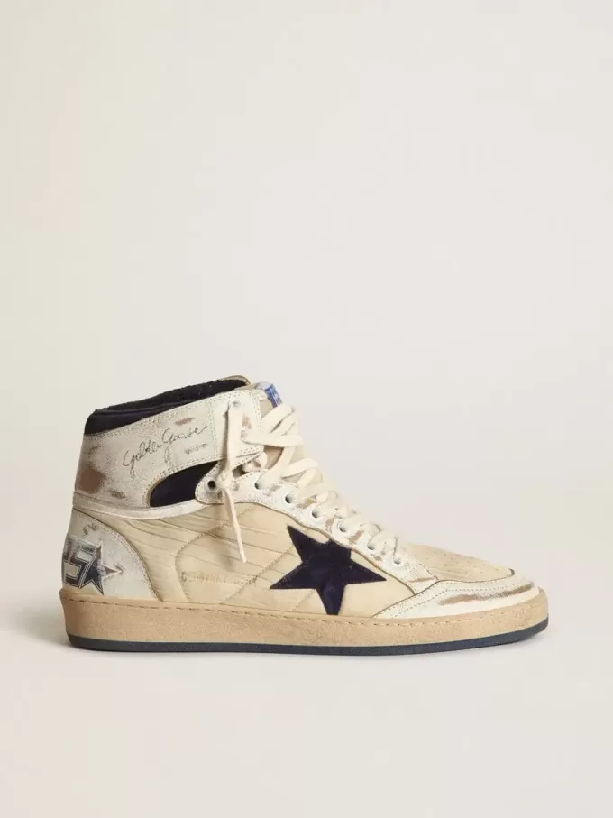 Sky-Star para hombre en nailon y piel de color crema con estrella de ante azul Sky-Star para hombre en nailon y piel de color crema con estrella de ante azul