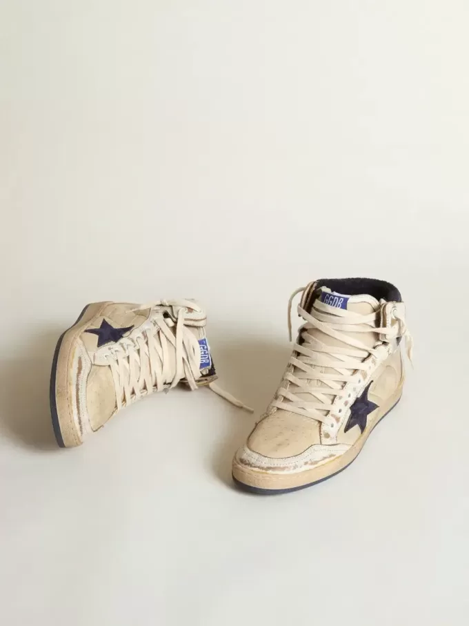 Sky-Star para hombre en nailon y piel de color crema con estrella de ante azul Sky-Star para hombre en nailon y piel de color crema con estrella de ante azul