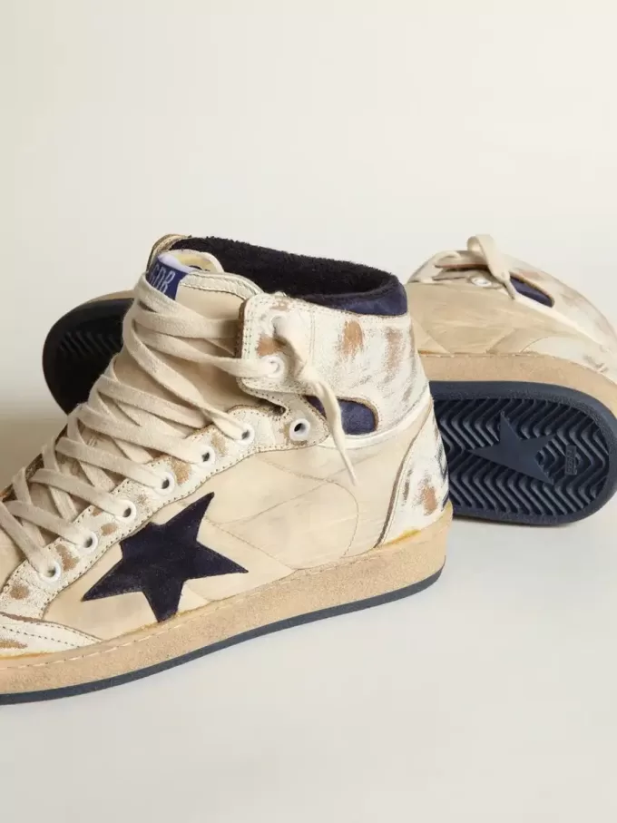 Sky-Star para hombre en nailon y piel de color crema con estrella de ante azul Sky-Star para hombre en nailon y piel de color crema con estrella de ante azul
