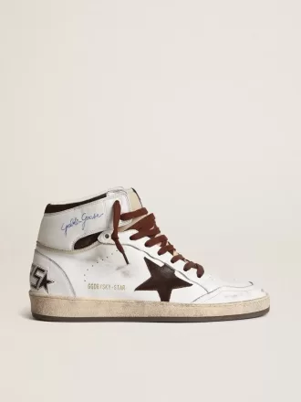 Sky-Star para hombre en piel napa blanca con estrella de ante color chocolate