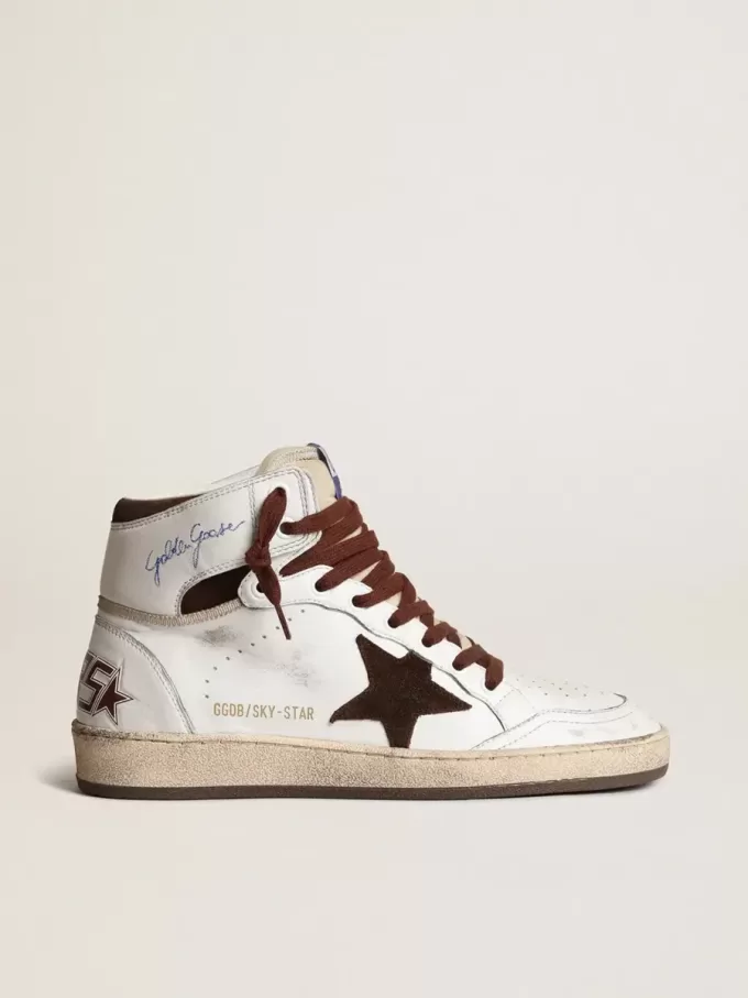 Sky-Star para mujer en piel napa blanca con estrella de ante color chocolate Sky-Star para mujer en piel napa blanca con estrella de ante color chocolate