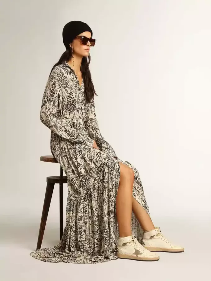 Sky-Star para mujer en piel napa blanca con estrella de ante gris paloma Sky-Star para mujer en piel napa blanca con estrella de ante gris paloma
