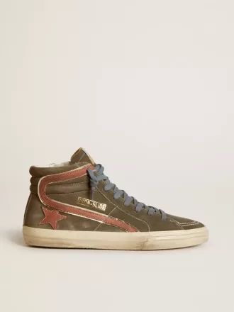 Slide para hombre en ante gris con estrella y flash en nubuck marrón