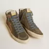 Slide para hombre en ante gris con estrella y flash en nubuck marrón Slide para hombre en ante gris con estrella y flash en nubuck marrón