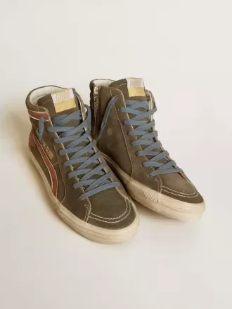 Slide para hombre en ante gris con estrella y flash en nubuck marrón