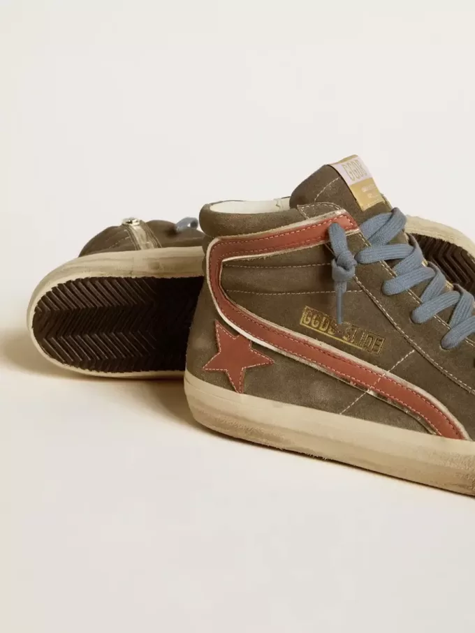 Slide para hombre en ante gris con estrella y flash en nubuck marrón Slide para hombre en ante gris con estrella y flash en nubuck marrón