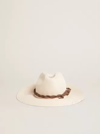 Sombrero fedora color pergamino con banda de cuero Sombrero fedora color pergamino con banda de cuero