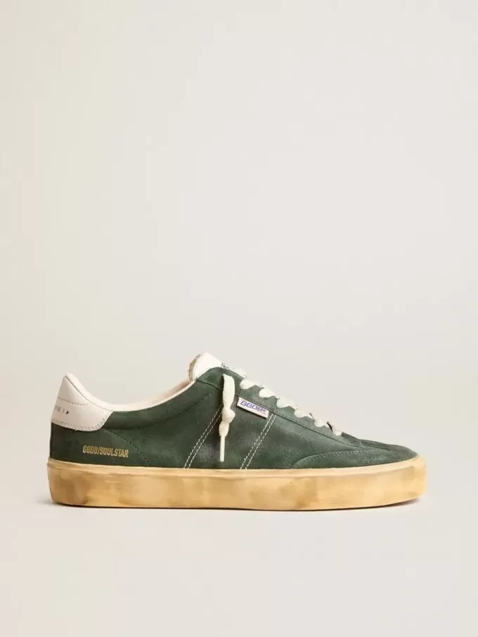 Soul Star en ante verde con lengüeta del talón en piel blanco lechoso Soul Star en ante verde con lengüeta del talón en piel blanco lechoso