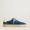 Soul Star para hombre en ante azul con lengüeta de cuero blanco en el talón