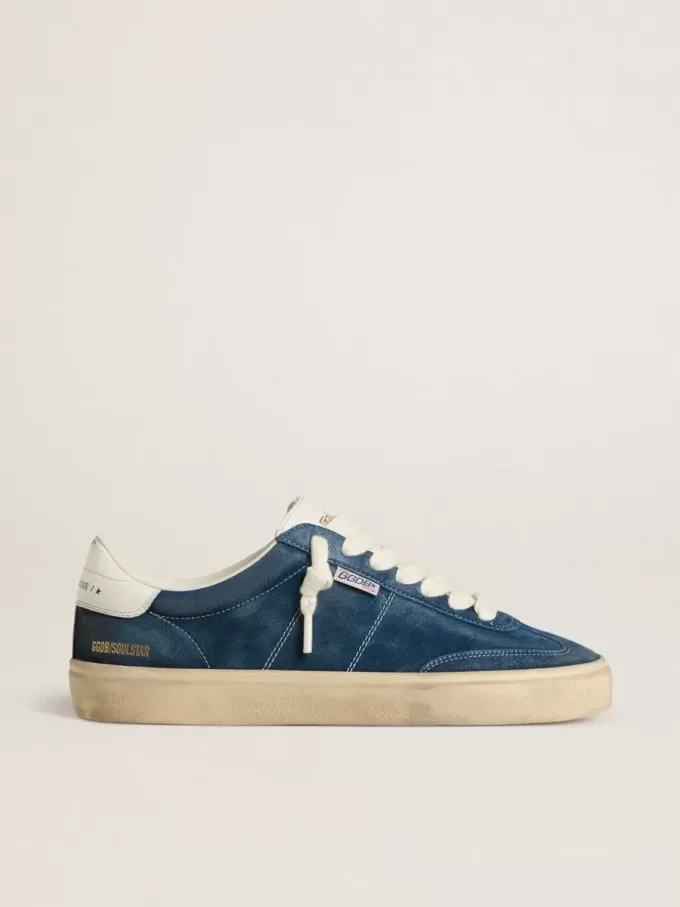 Soul Star para hombre en ante azul con lengüeta de cuero blanco en el talón