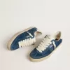 Soul Star para hombre en ante azul con lengüeta de cuero blanco en el talón