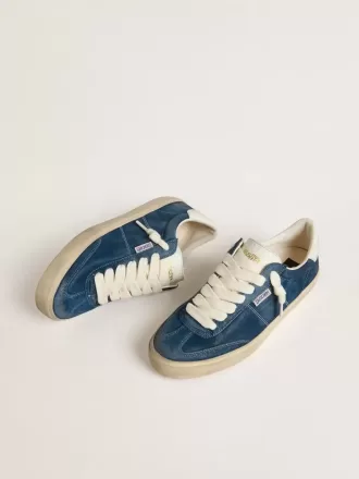 Soul Star para hombre en ante azul con lengüeta de cuero blanco en el talón