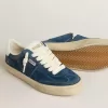 Soul Star para hombre en ante azul con lengüeta de cuero blanco en el talón
