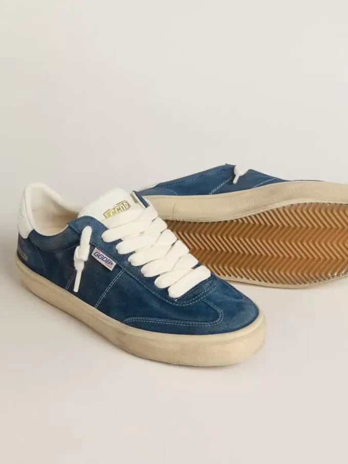 Soul Star para hombre en ante azul con lengüeta de cuero blanco en el talón