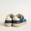 Soul Star para hombre en ante azul con lengüeta de cuero blanco en el talón