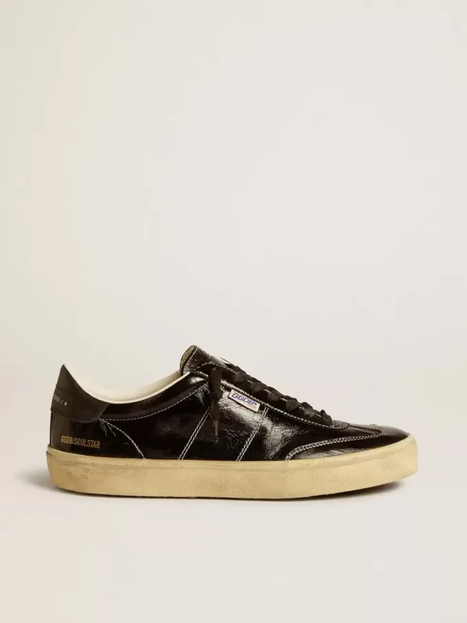 Soul Star para hombre en charol negro con lengüeta de cuero negro en el talón