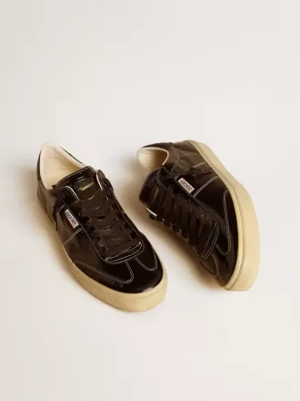 Soul Star para hombre en charol negro con lengüeta de cuero negro en el talón