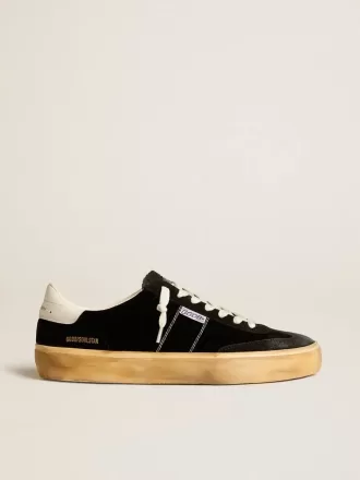 Soul Star para hombre en terciopelo negro con lengüeta del talón en cuero blanco