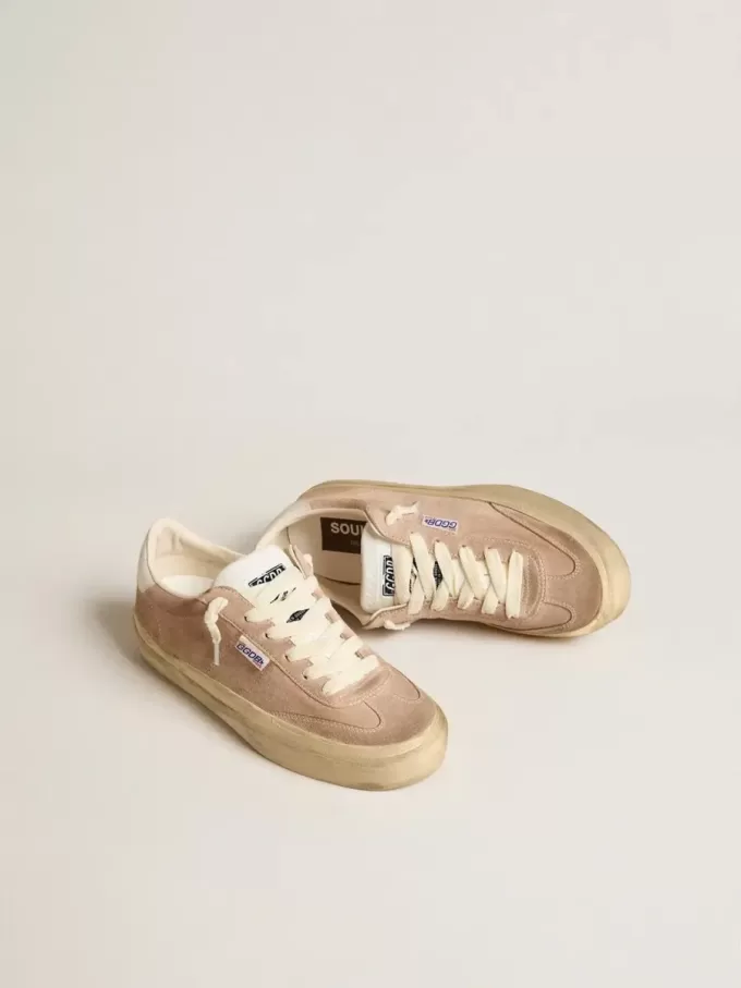 Soul Star para mujer en ante rosa con lengüeta del talón en piel blanco lechoso Soul Star para mujer en ante rosa con lengüeta del talón en piel blanco lechoso