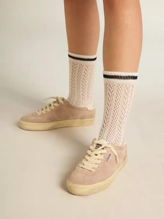 Soul Star para mujer en ante rosa con lengüeta del talón en piel blanco lechoso Soul Star para mujer en ante rosa con lengüeta del talón en piel blanco lechoso