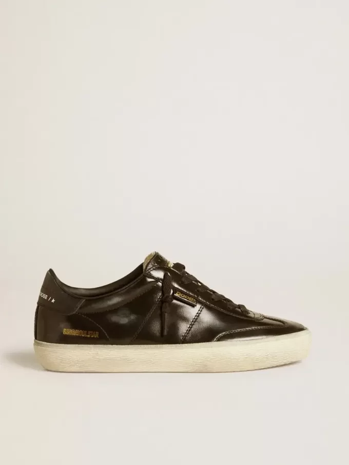 Soul Star para mujer en charol negro con lengüeta de cuero negro en el talón