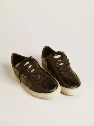 Soul Star para mujer en charol negro con lengüeta de cuero negro en el talón
