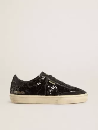 Soul Star para mujer en lentejuelas negras con lengüeta del talón en ante negro