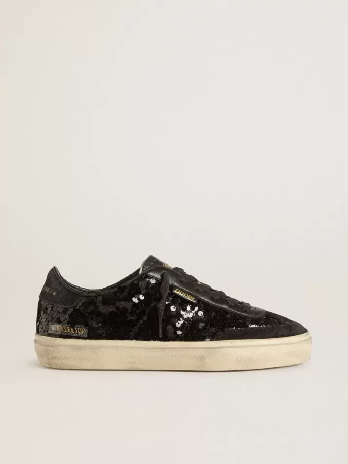 Soul Star para mujer en lentejuelas negras con lengüeta del talón en ante negro Soul Star para mujer en lentejuelas negras con lengüeta del talón en ante negro