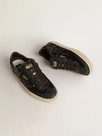 Soul Star para mujer en lentejuelas negras con lengüeta del talón en ante negro