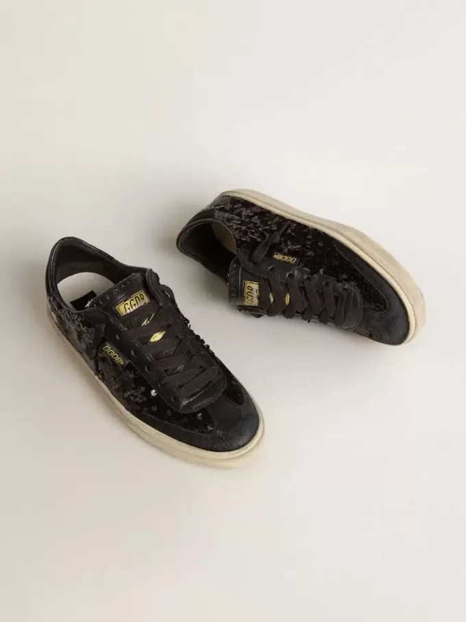 Soul Star para mujer en lentejuelas negras con lengüeta del talón en ante negro Soul Star para mujer en lentejuelas negras con lengüeta del talón en ante negro